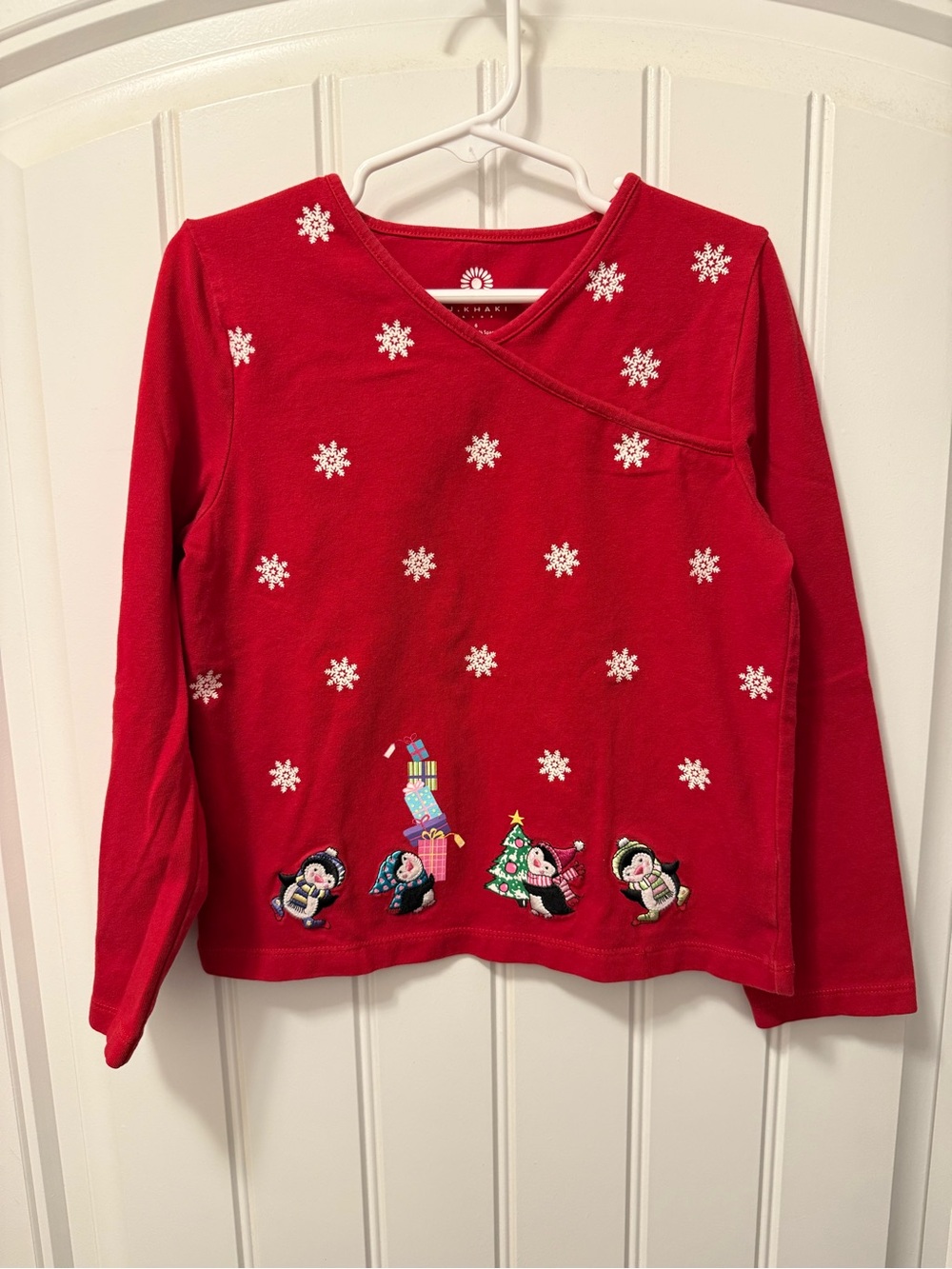J. Khaki Red Long-Sleeve Girls' Holiday Shirt